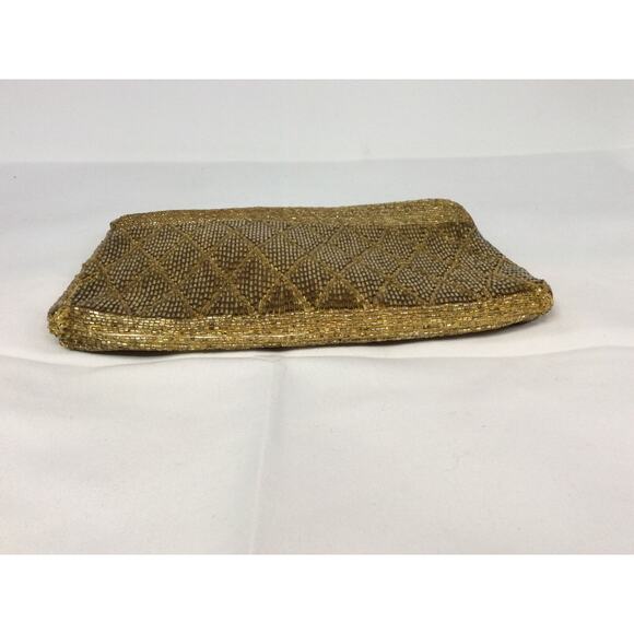 VINTAGE SAKS FIFTH AVENUE GOLD BEADED ZIPPER BAG PURSE CLUTCH - Picture 9 of 9